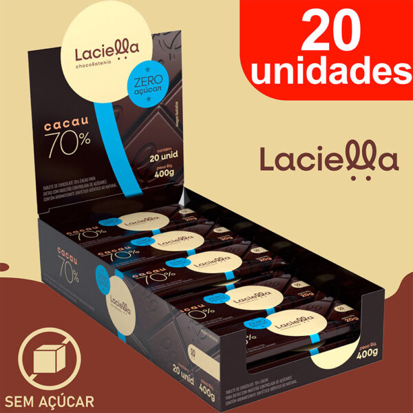 Laciella Chocolate 70% Cacau Zero Açúcar e Zero Lactose – 20x20G