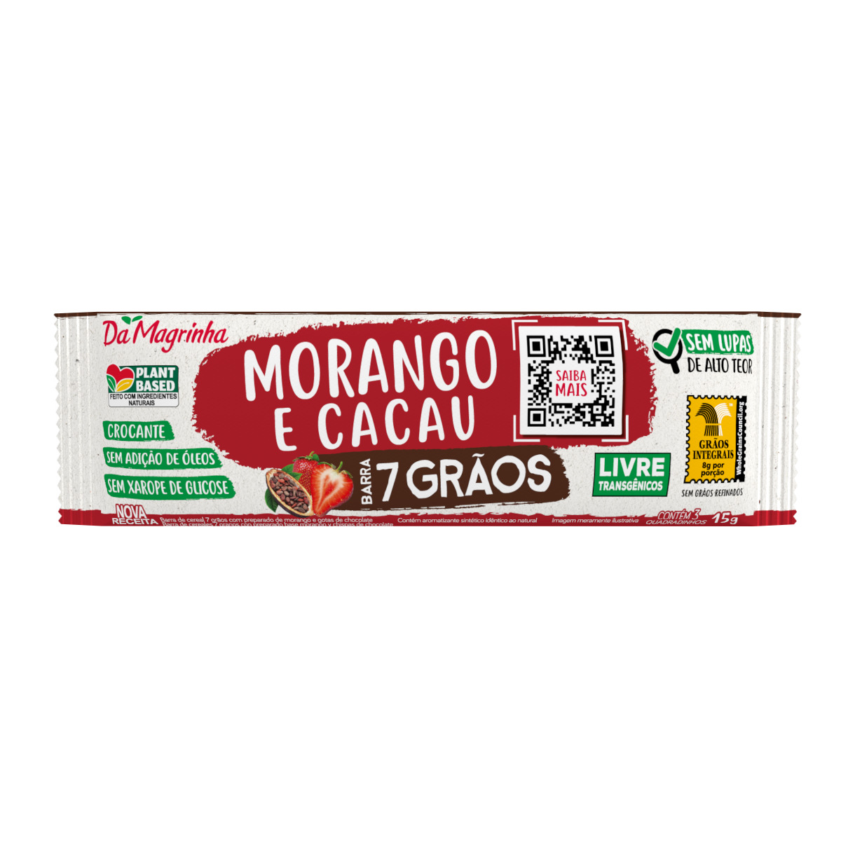 BARRA 7 GRÃOS 15G - MORANGO E CACAU (12 x 3und)